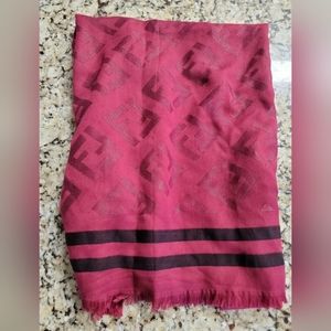 Fendi Signature Print Cashmere Blend Drk Pink / Bergundy Black Stripes